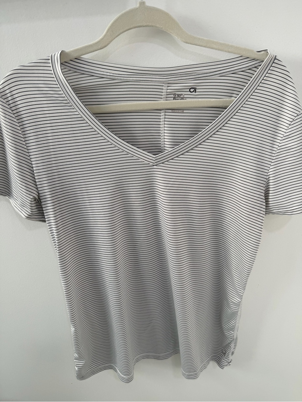 GAP White Tee with Thin Black Stripes V-Neck